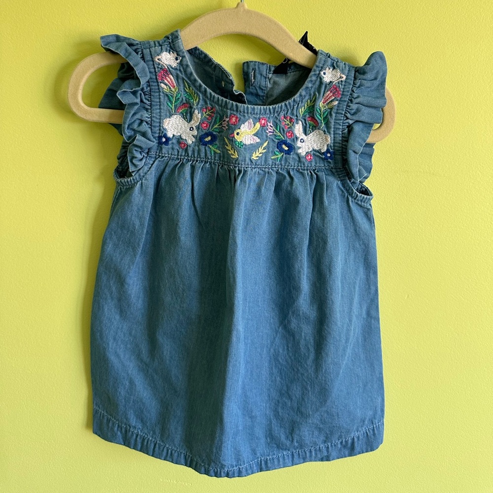 Adorable Embroidered Denim Sleeveless Baby Dress